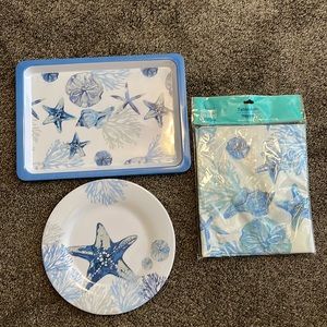 Shore Living Table Cloth, Serving Tray, Dessert Tray (plastic)